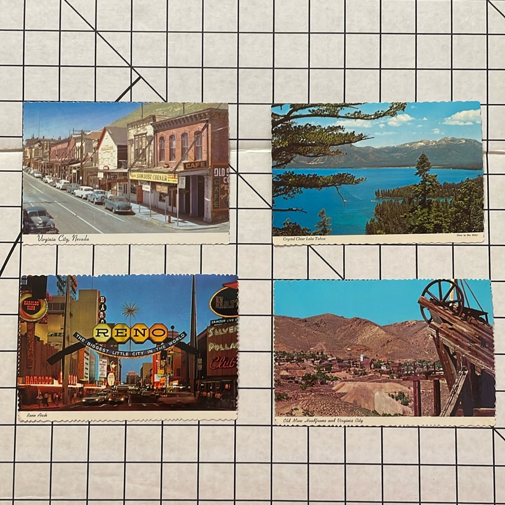 Vintage postcards ca1960/1970 Reno, Lake Tahoe, Virginia City/Old Mine Headframe